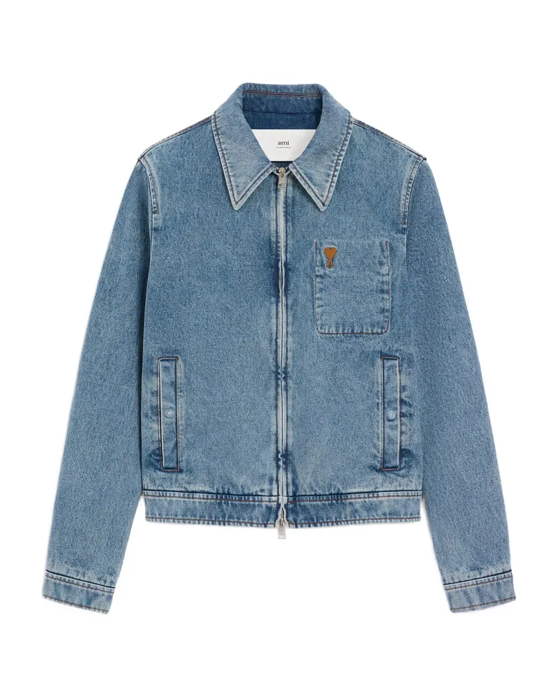 AMI Paris Ami De Coeur Cotton Zipped Jacket Blue