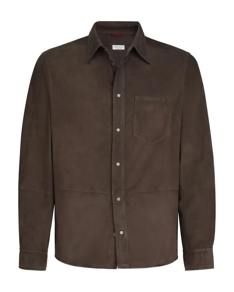Brunello Cucinelli Suede Shirt Jacket Brown