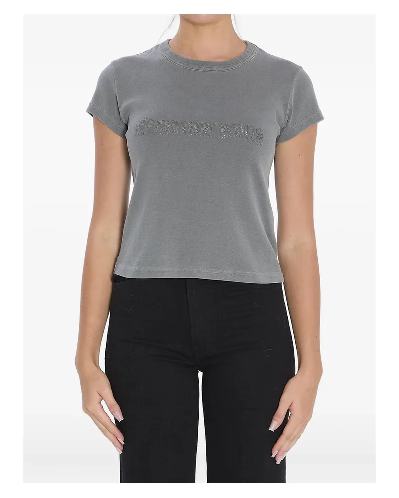 Alexander Wang Crystal Hotfix Logo T-shirt Grey