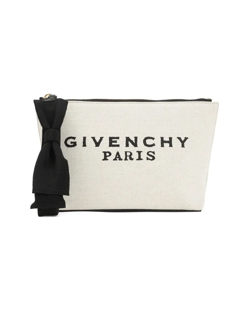 Givenchy Bow-detail Logo-print Clutch Bag Neutrals