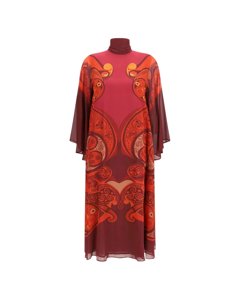 La DoubleJ Alchemy Placée Dark Red In Silk Georgette Midi Magnifico Dress Red