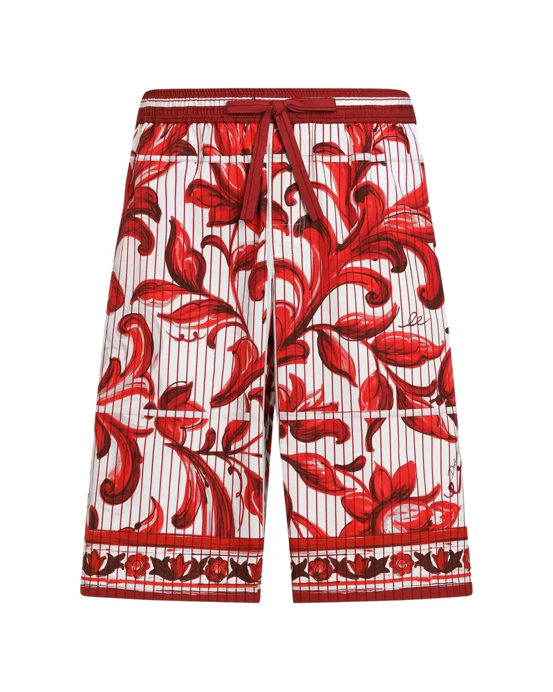 Dolce & Gabbana Majolica-print Striped Poplin Vanity Bermudas White