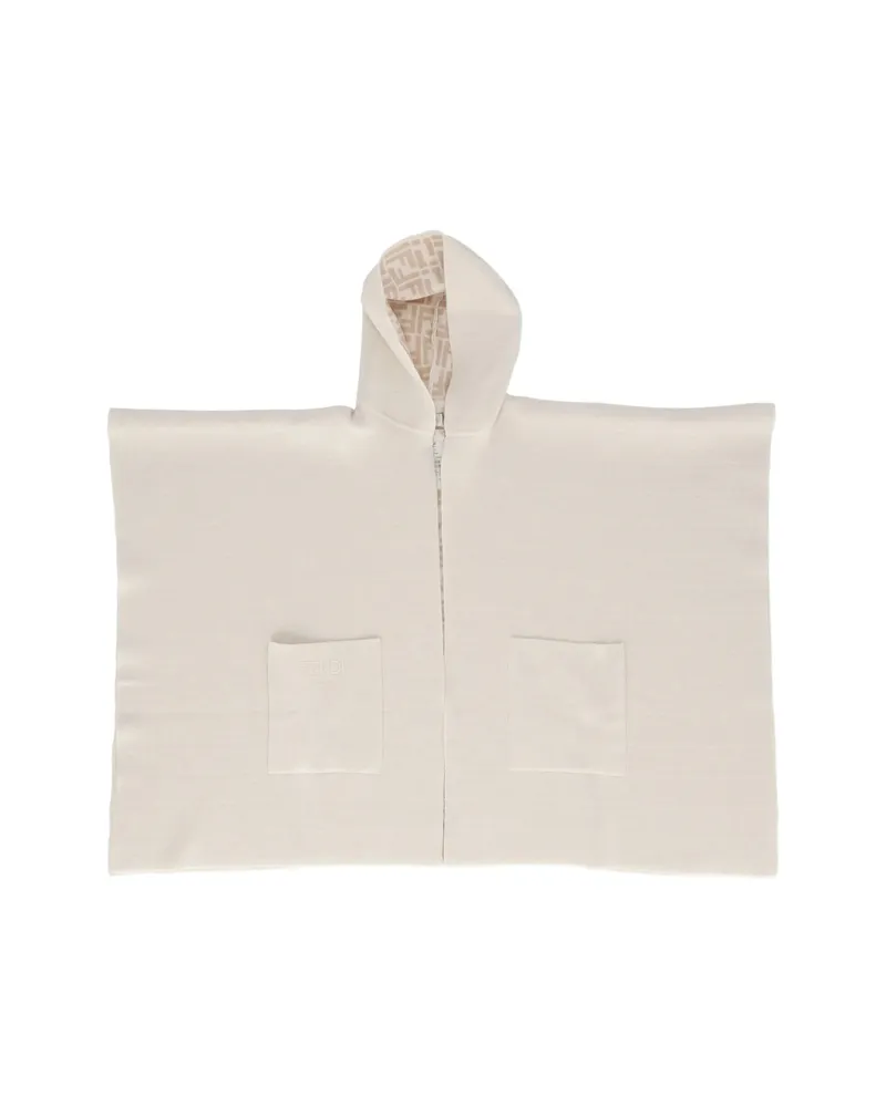 Fendi FF Logo Hooded Poncho Neutrals