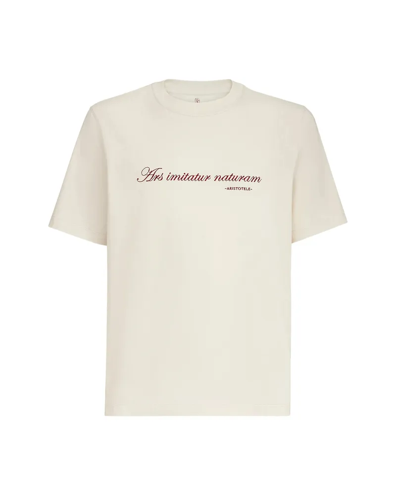 Brunello Cucinelli Phrase-embroidery Crew-neck T-shirt Neutrals