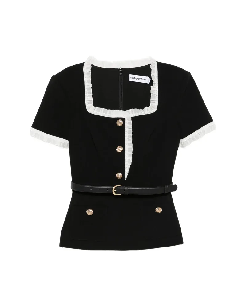 Self-Portrait Button-up Belted Blouse Black