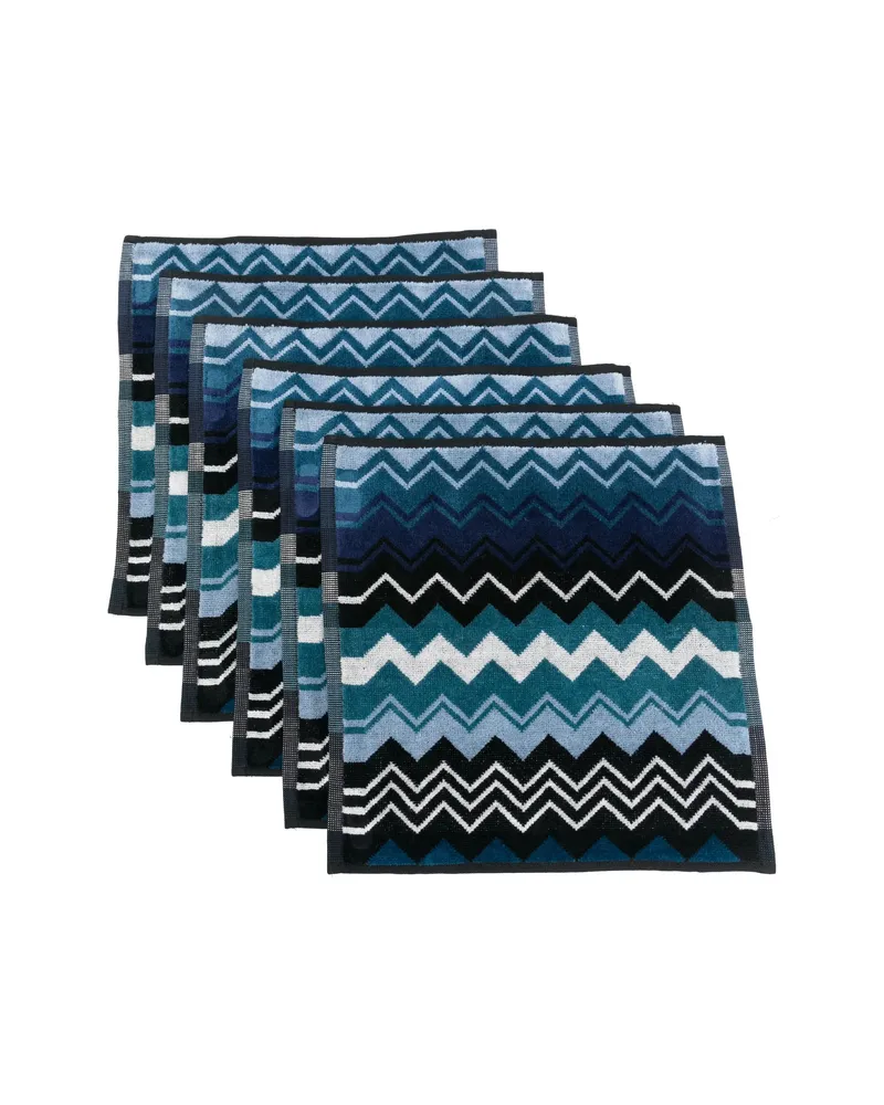 Missoni Home Giacomo Zigzag-pattern Face Towels (set Of Six Blue