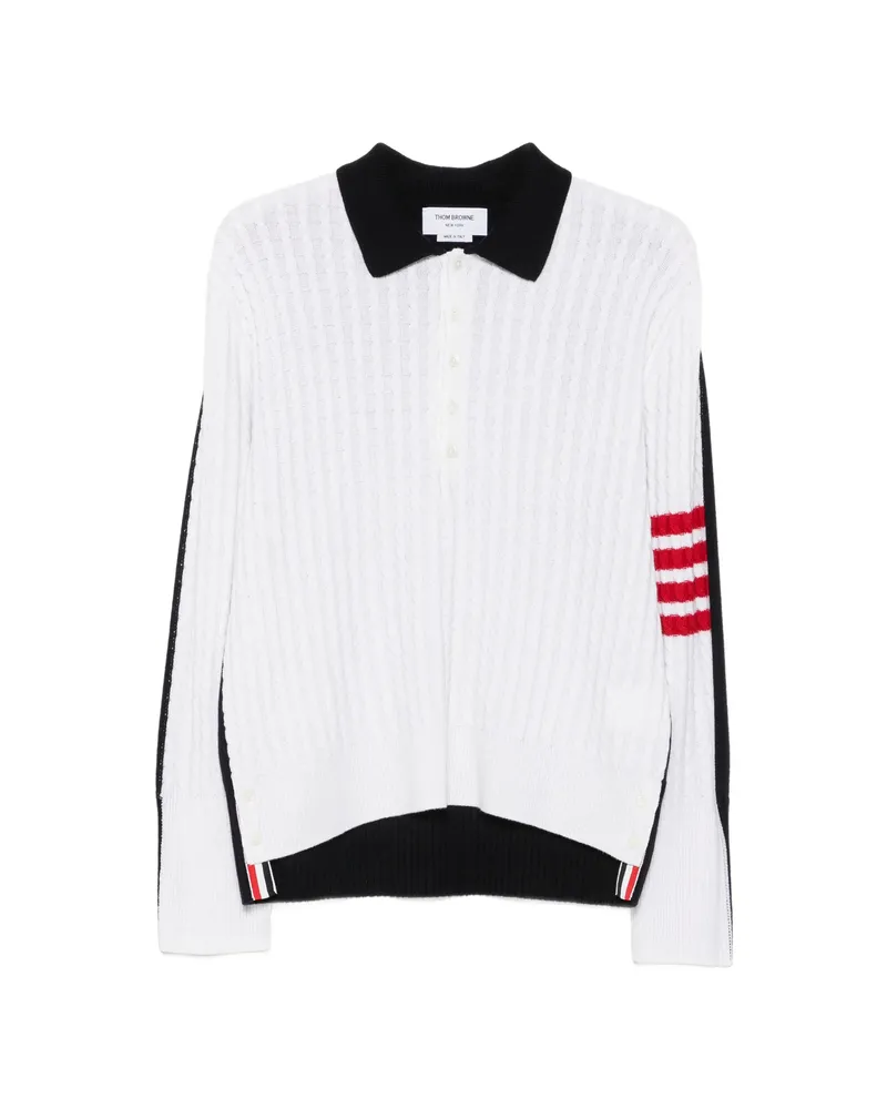 Thom Browne 4-Bar Cable-knit Polo Shirt White