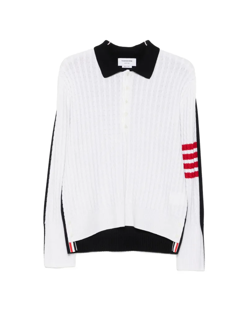 Thom Browne 4-Bar Cable-knit Polo Shirt White