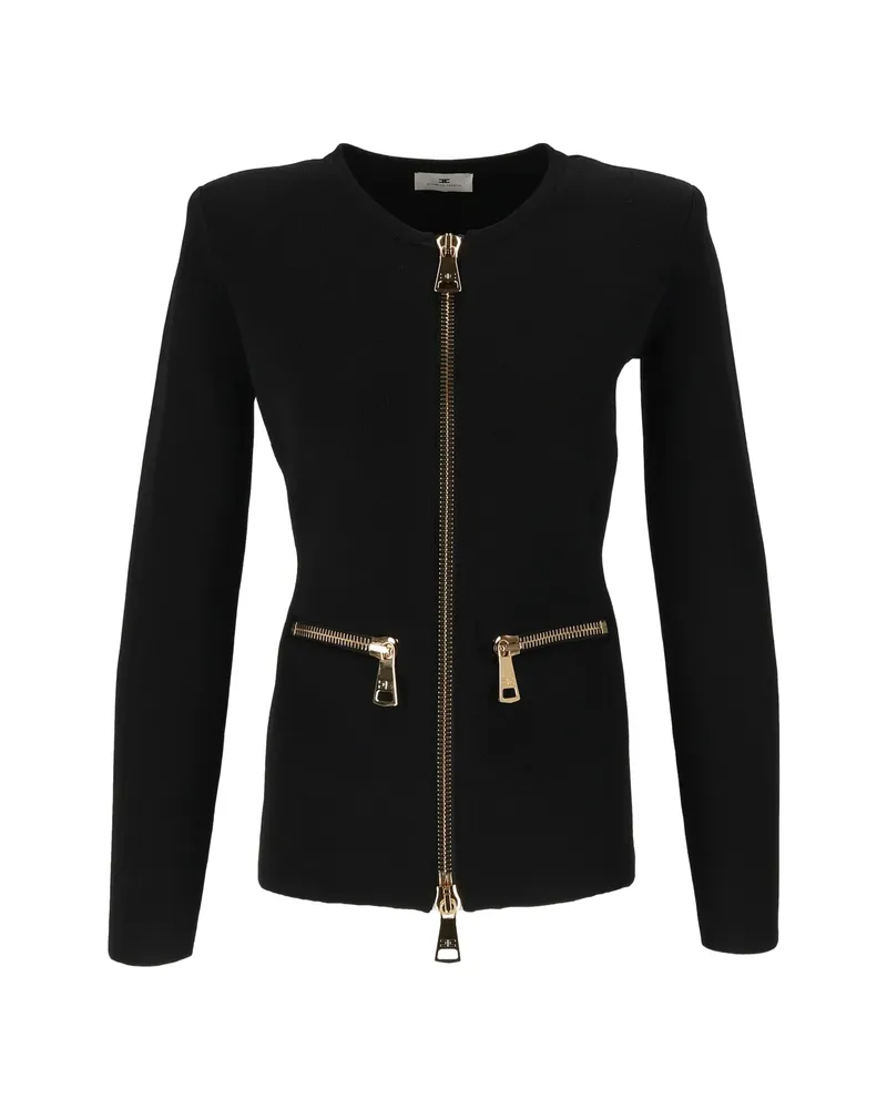 Elisabetta Franchi Cardigan In Knit-fabric With Zip Black