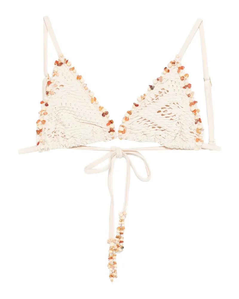 Pat Bo Beaded Bikini Top Neutrals