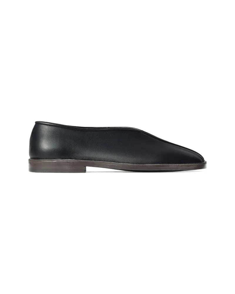 Christophe Lemaire Flat Piped Slippers In Leather Black