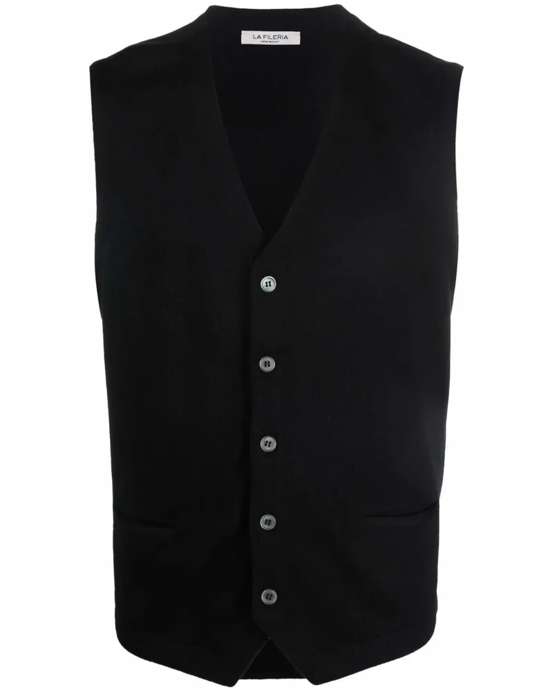 La Fileria V-neck Virgin Wool Gilet Black