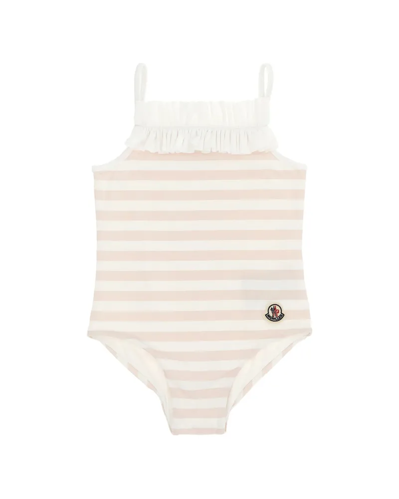 Moncler Striped Swimsuit White