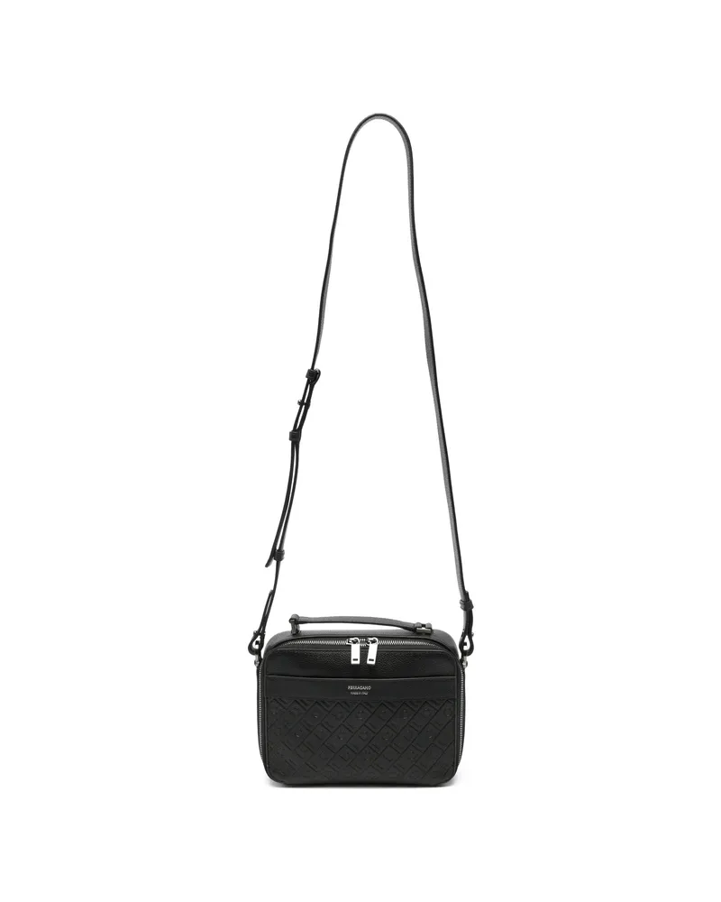 Ferragamo Gancini-embossed Leather Messenger Bag Black