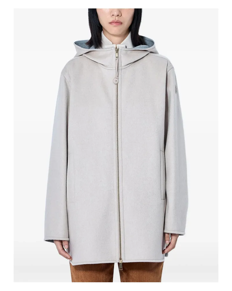 Moncler Hooded Zip-front Coat Neutrals