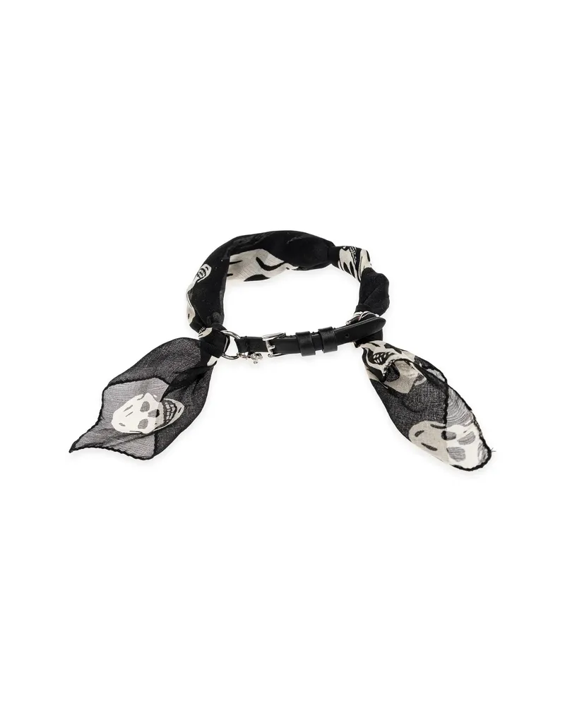 Alexander McQueen Skull-print Silk-wrapped Bracelets Black