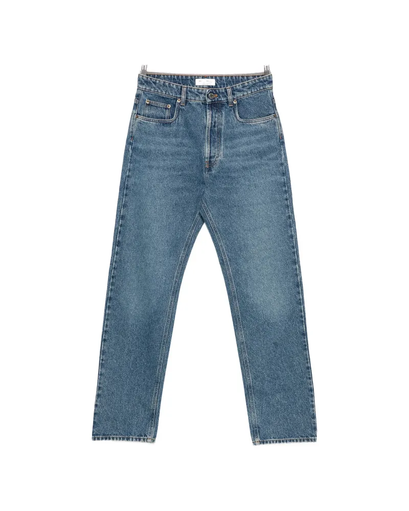 Miu Miu Logo-patch Straight-leg Jeans Blue