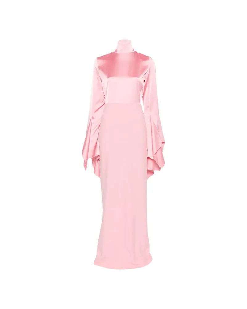 Solace London Francoise High-neck Flared-sleeve Maxi Dress Pink