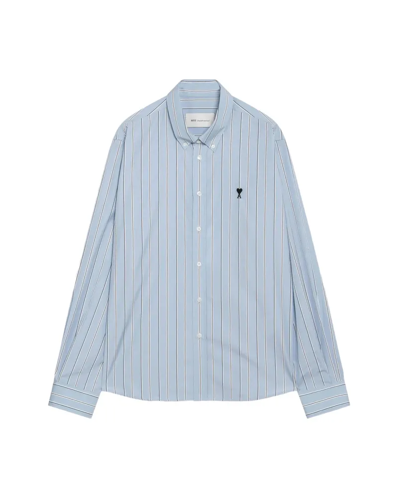 AMI Paris Ami De Coeur Vertical-stripe Shirt Blue