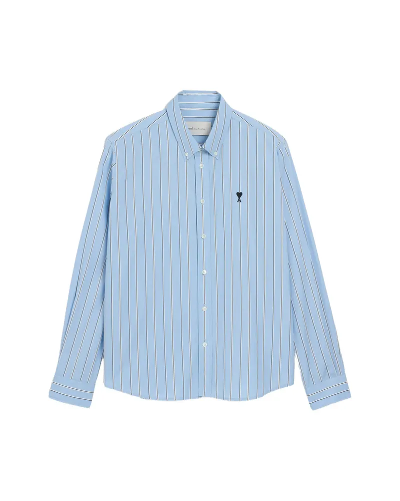 AMI Paris Ami De Coeur Vertical-stripe Shirt Blue