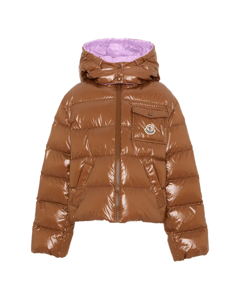 Moncler Logo-patch Quilted Zip-up Hooded Jacket Brown