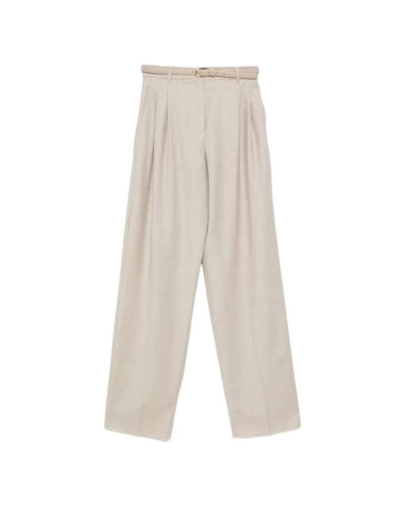 Max Mara Lago Belted Pleated Trousers Neutrals