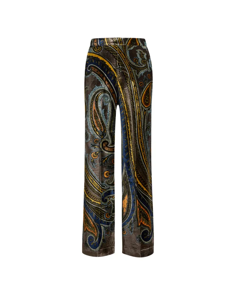 Etro Straight-leg Velvet Trousers With Paisley Motif Grey