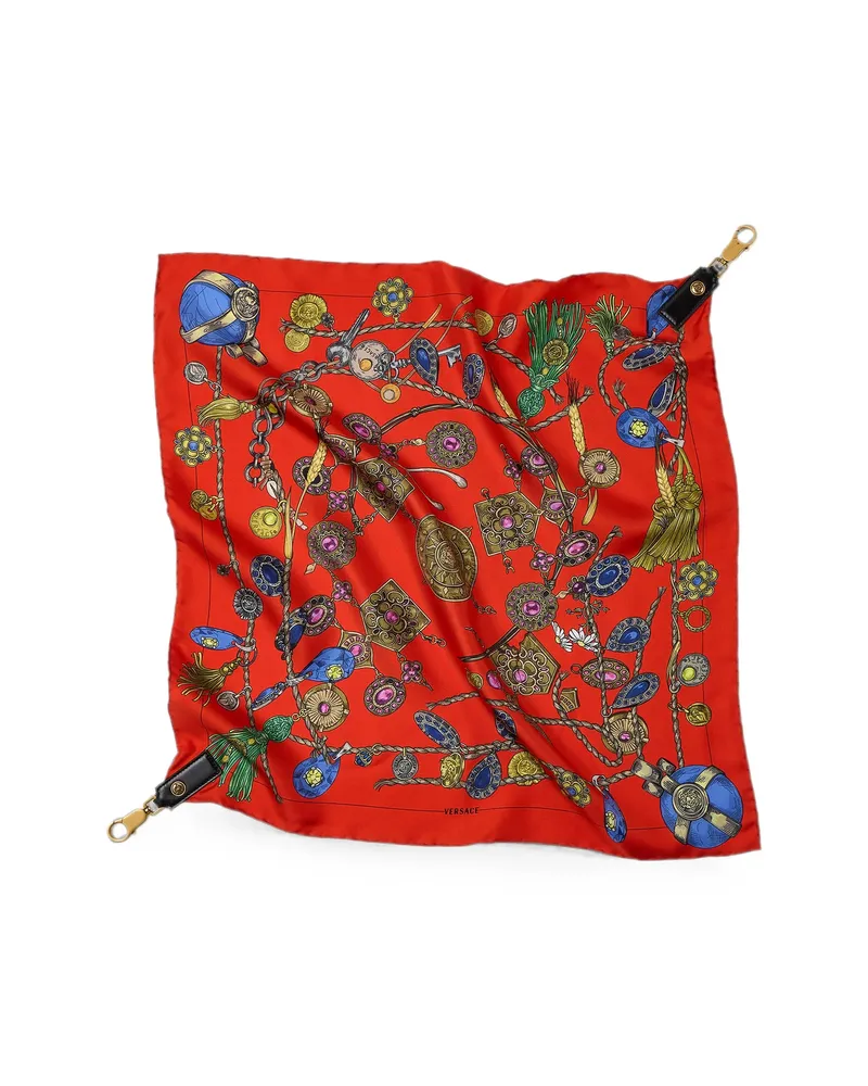 Versace Printed Silk Scarf Charm 55 Cm Red