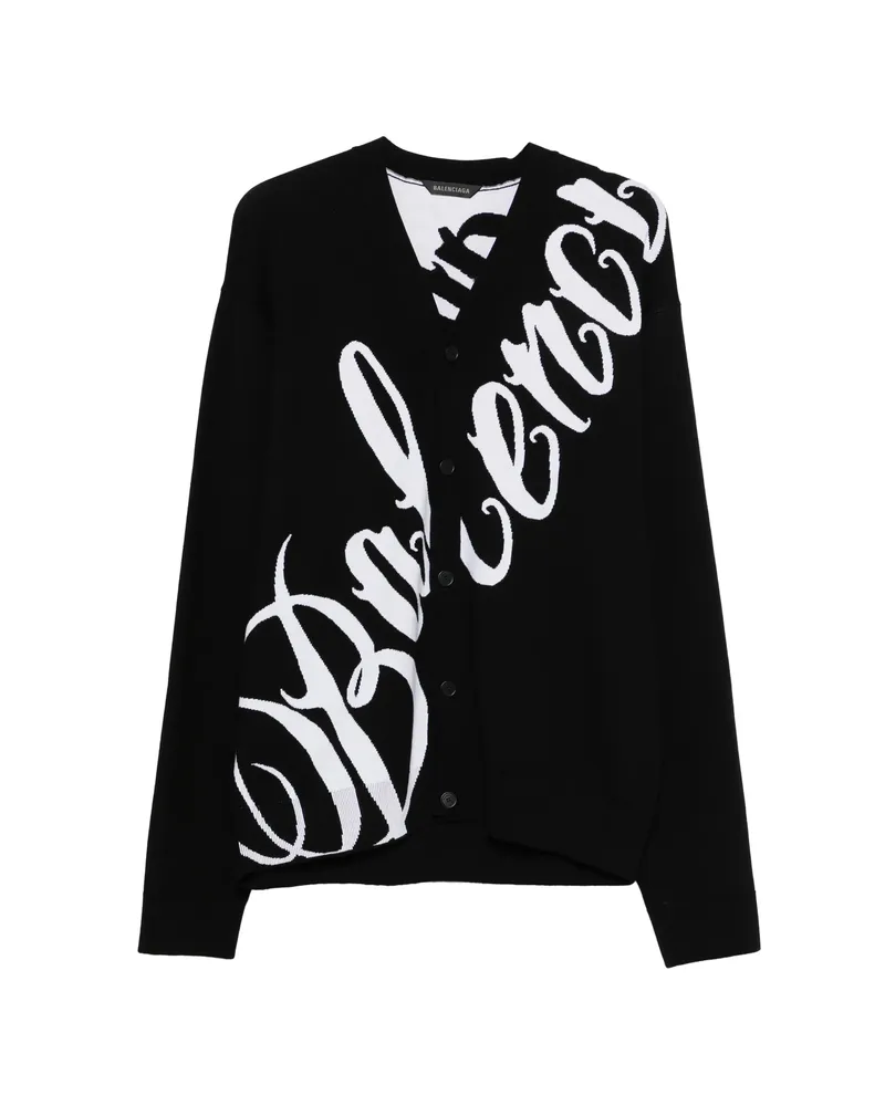 Balenciaga Lettering V-neck Cardigan Black