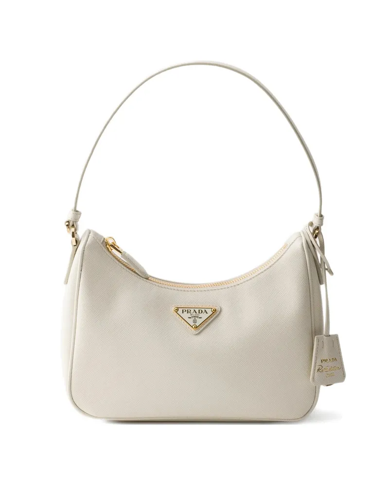 Prada Mini Re-Edition Logo-plaque Shoulder Bag Neutrals