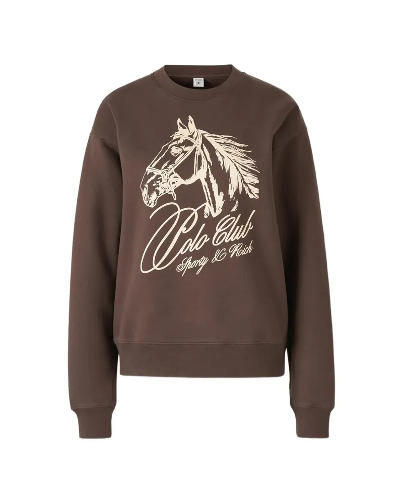 SPORTY & RICH Horse-print Crew-neck Sweatshirt Brown