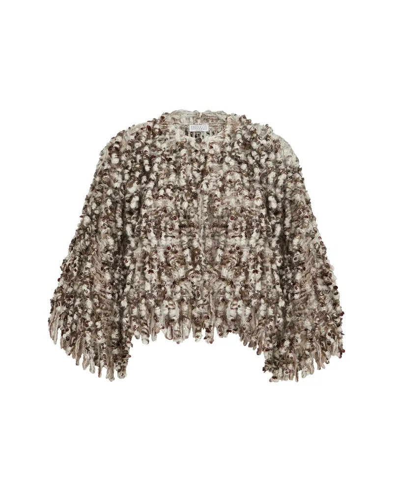 Brunello Cucinelli Dazzling Twist-embroidery Cardigan In Mohair And Wool Neutrals
