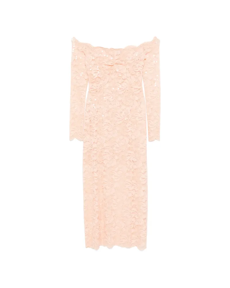 Paco Rabanne Floral-lace Long-sleeve Midi Dress Pink