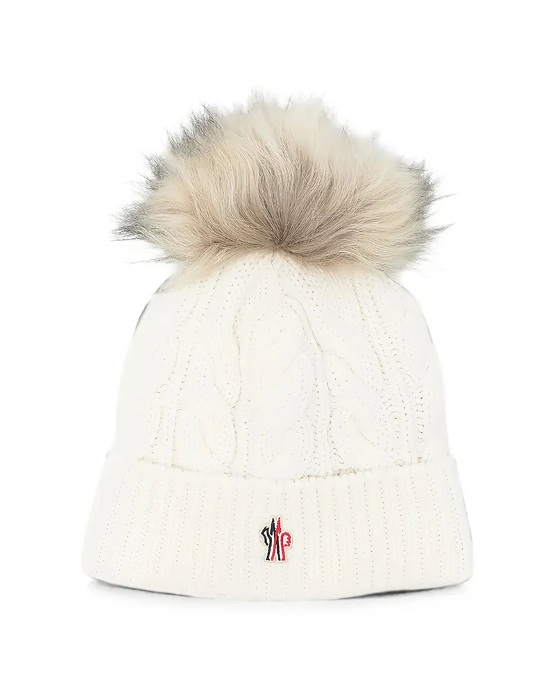 Moncler Cable-knit Pompom Beanie Hat Brown