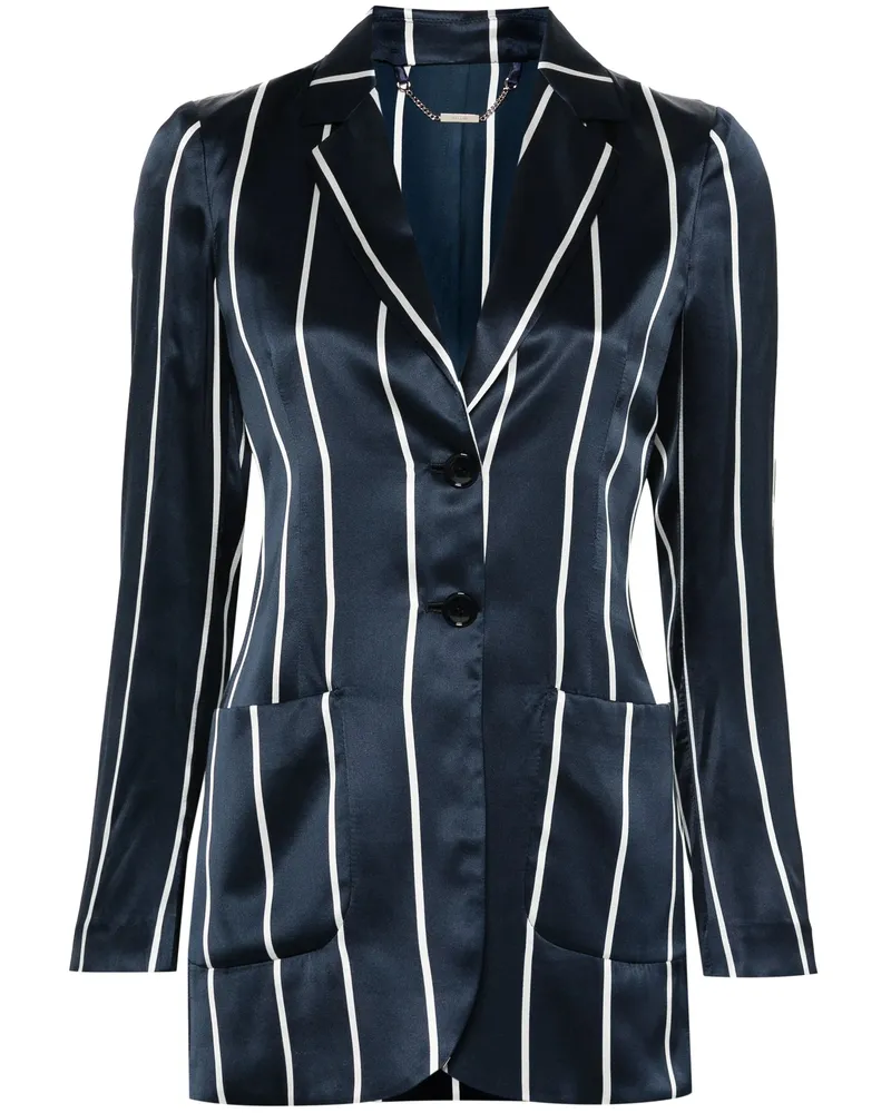Kiton Striped Silk Blazer Blue