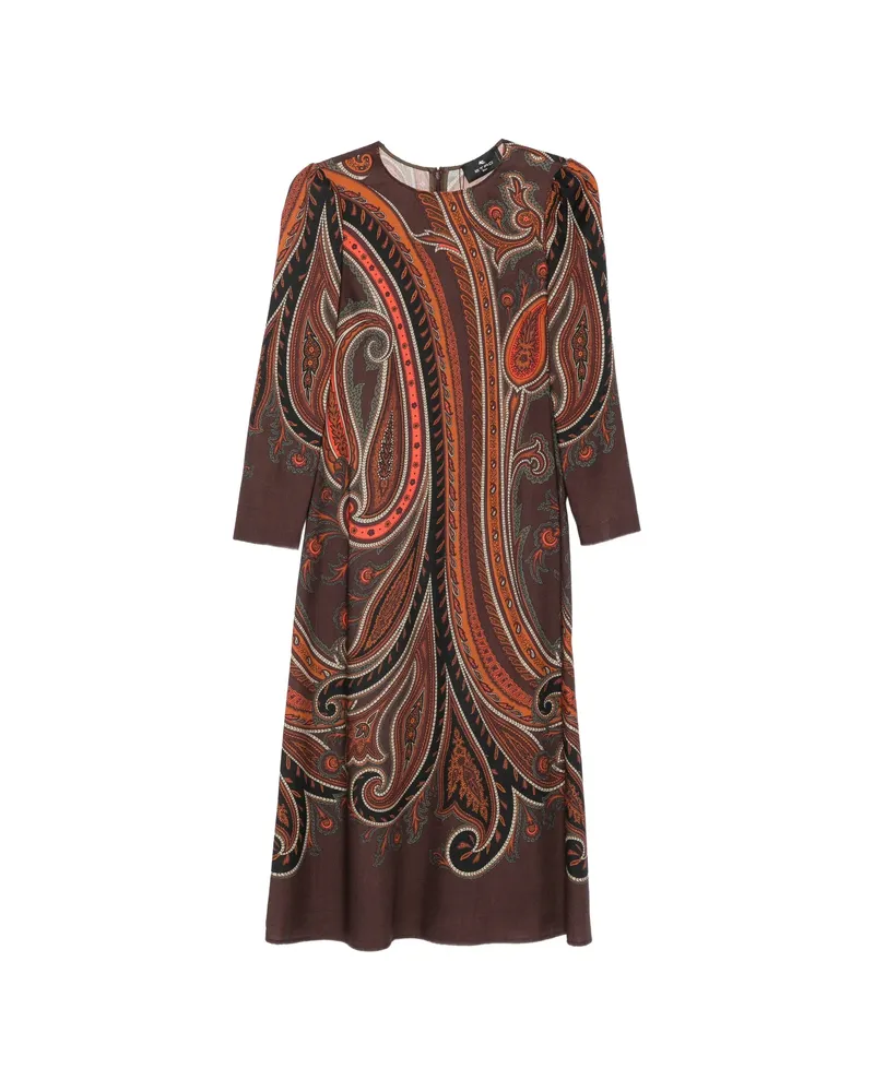 Etro Paisley-print Long-sleeve Dress Brown