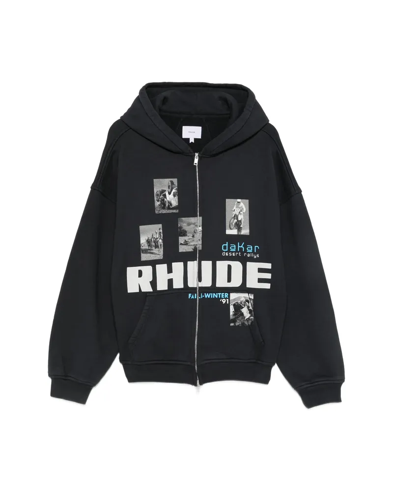 RHUDE Logo-print Zip-up Hoodie Black
