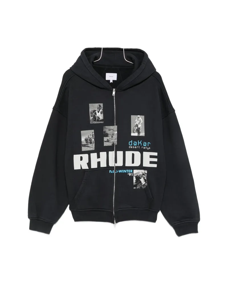 RHUDE Logo-print Zip-up Hoodie Black