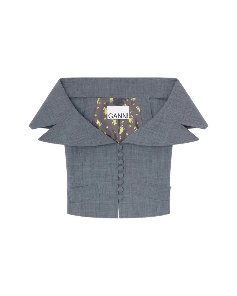 Ganni Off-shoulder Button Top Grey