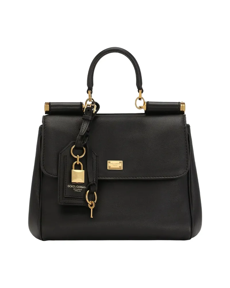 Dolce & Gabbana Medium My Sicily Structured Leather Handbag Black