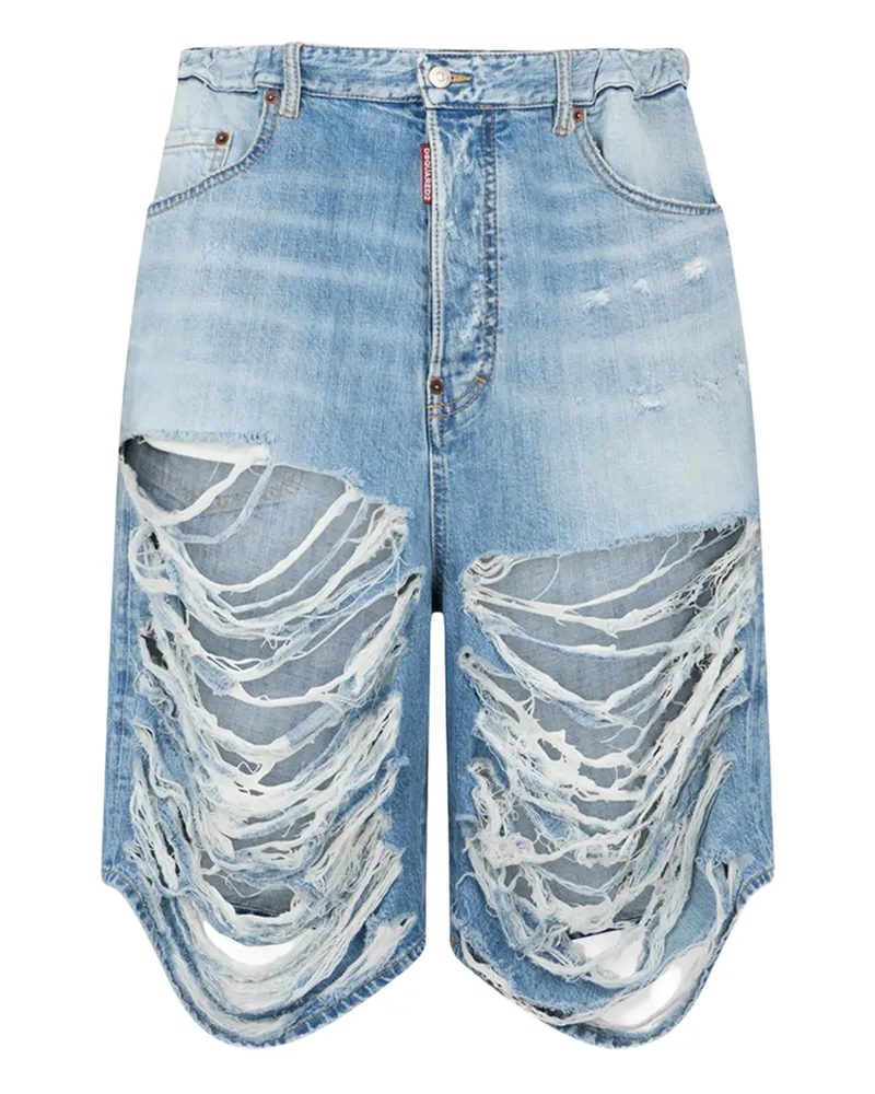 Dsquared2 Destroyed Wash Surfer Shorts Blue