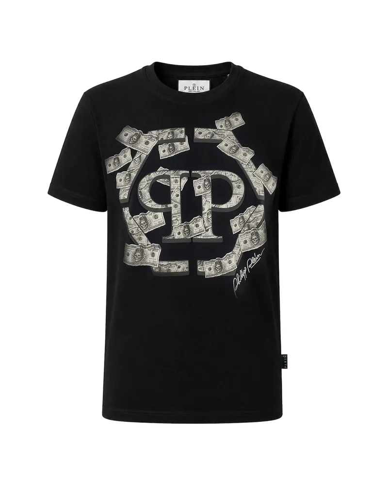 Philipp Plein Round Neck T-shirt Dollar Hexagon Black