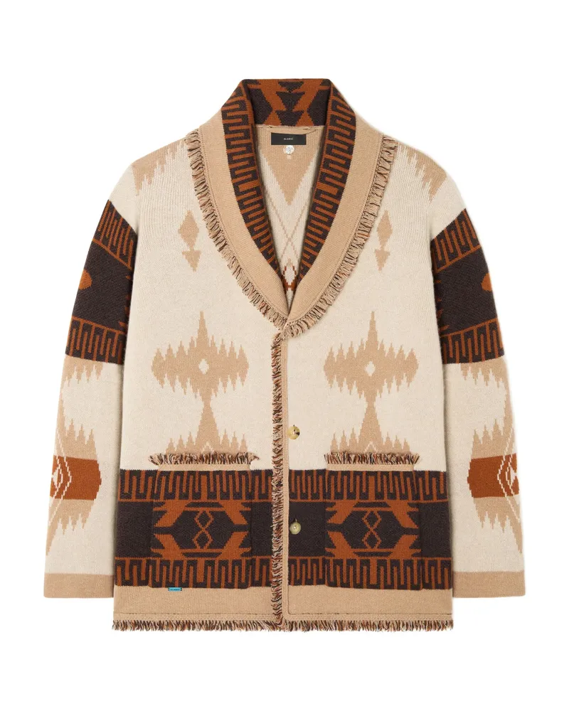 Alanui Icon Jacquard Fringed Cardigan Neutrals