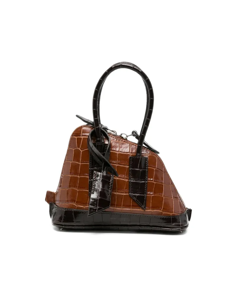 ATTICO Mini Sant Ambroeus Croc-effect Tote Bag Brown