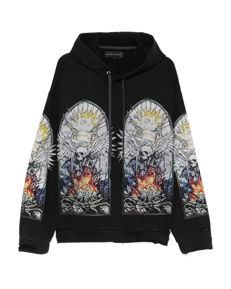 WHO DECIDES WAR Skull-print Hoodie Black