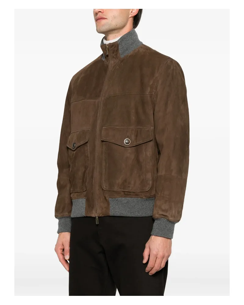 Brunello Cucinelli Suede-finish Panelled Jacket Brown