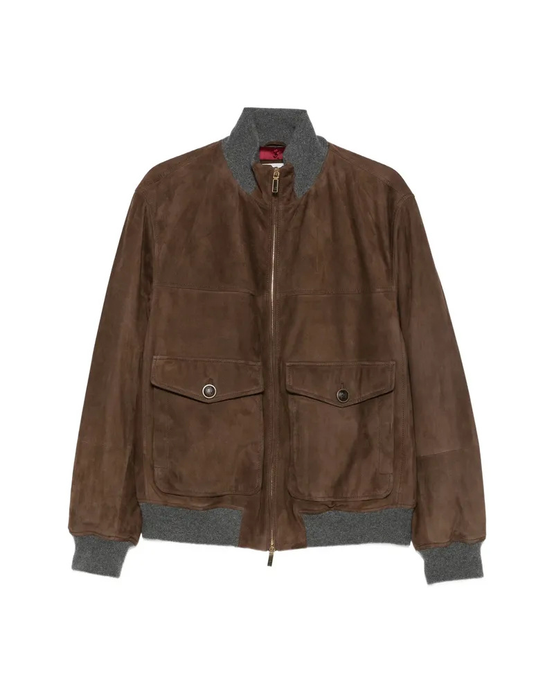Brunello Cucinelli Suede-finish Panelled Jacket Brown