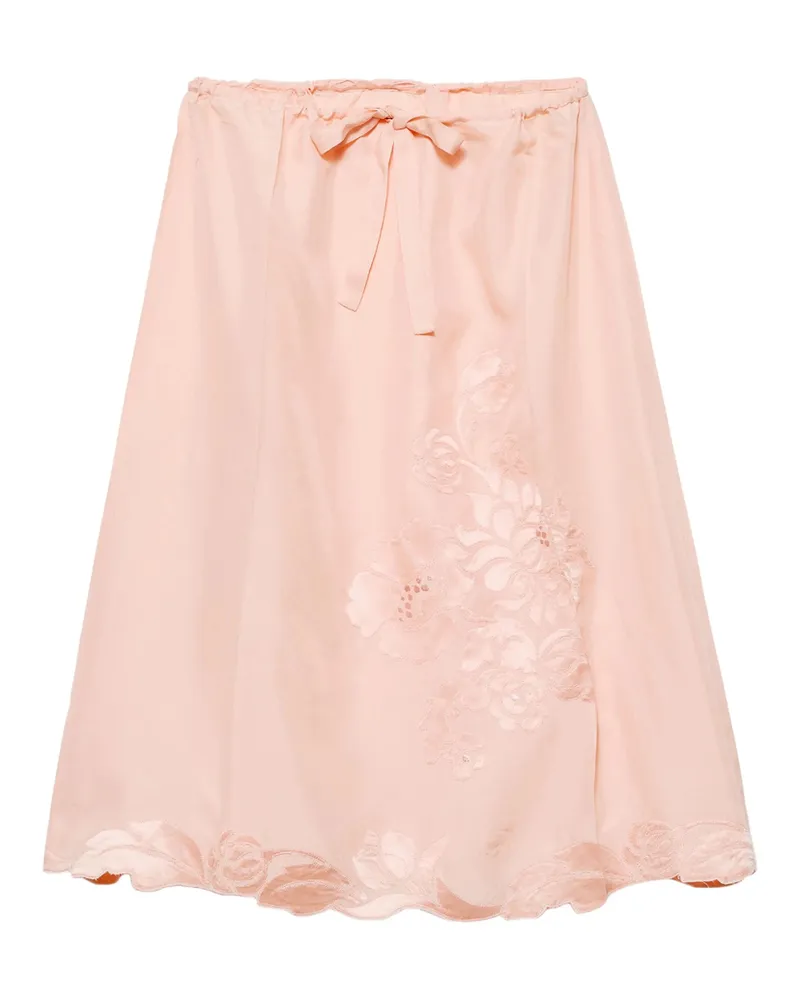Prada Embroidered Silk Skirt Pink