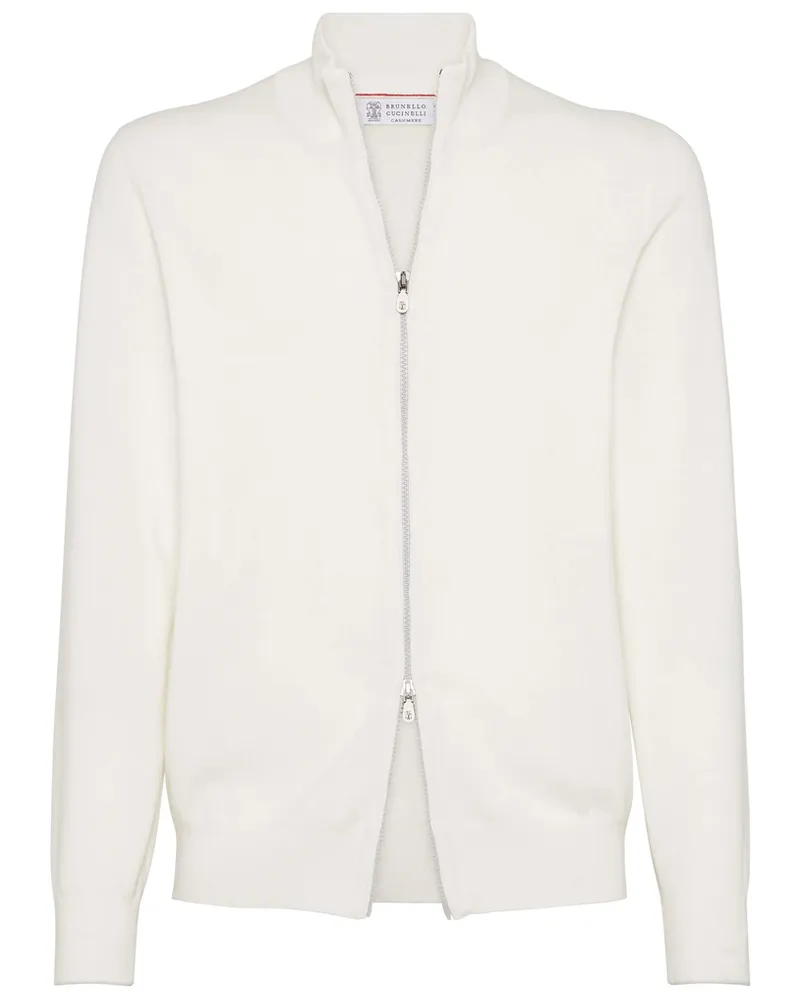 Brunello Cucinelli Cashmere High-neck Cardigan With Zipper White