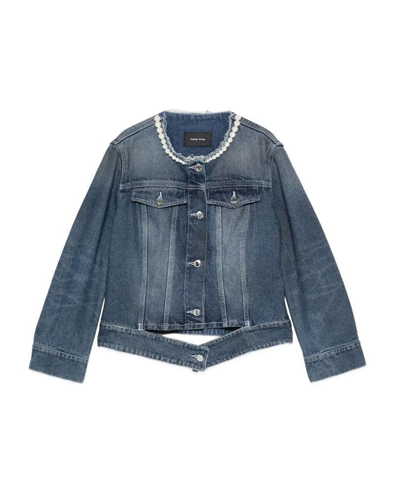 Simone Rocha Pearl-embellished Denim Jacket Blue